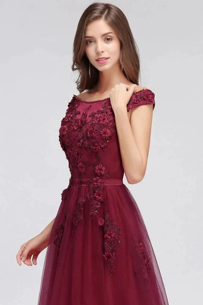 A-line Off-shoulder Floor-length Tulle Appliques Prom Dresses by misshow.com