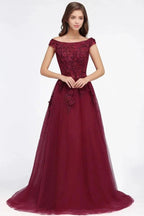 A-line Off-shoulder Floor-length Tulle Appliques Prom Dresses by misshow.com