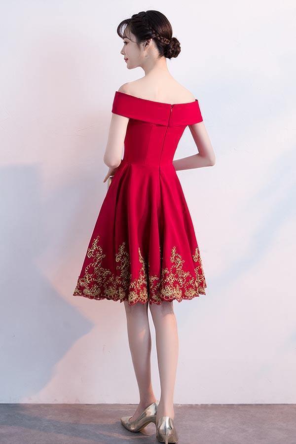A-line Off The Shoulder Red Homecoming Dresses With Lace Applique  PD122 Main Image