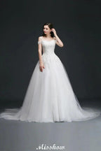 A-line Off-the-Shoulder Tulle Elegant Wedding Dresses with Appliques by misshow.com