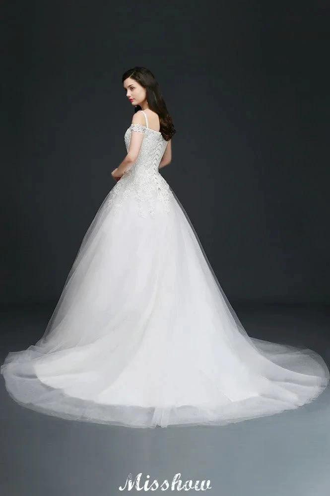 A-line Off-the-Shoulder Tulle Elegant Wedding Dresses with Appliques by misshow.com