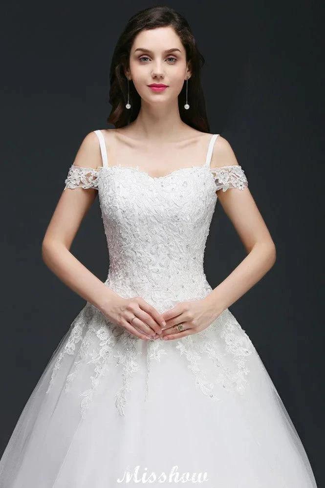 A-line Off-the-Shoulder Tulle Elegant Wedding Dresses with Appliques by misshow.com