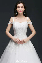 A-line Off-the-Shoulder Tulle Elegant Wedding Dresses with Appliques by misshow.com