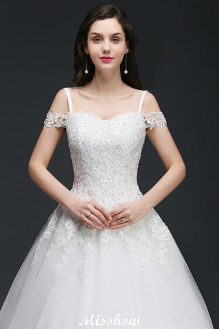 A-Linie Off-the-Shoulder Tüll Elegante Brautkleider mit Applikationen