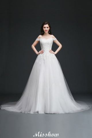 A-Linie Off-the-Shoulder Tüll Elegante Brautkleider mit Applikationen