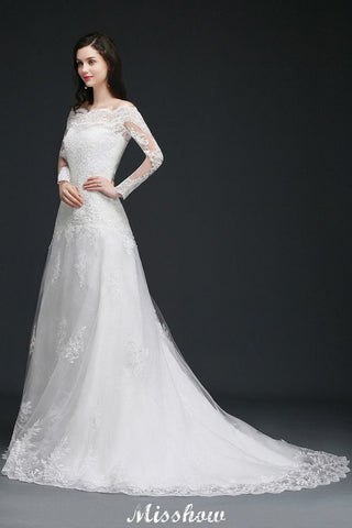 A-Linie Off-The-Shoulder Tüll Glamouröse Brautkleider mit Spitze
