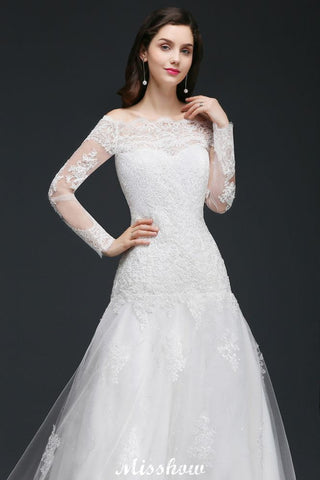 A-Linie Off-The-Shoulder Tüll Glamouröse Brautkleider mit Spitze