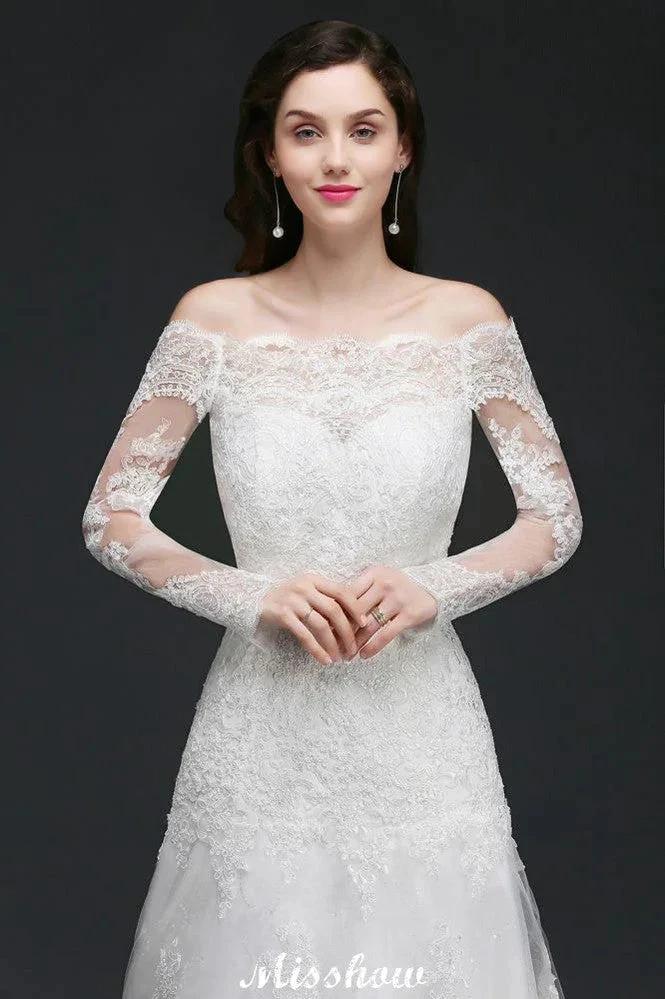 A-line Off-The-Shoulder Tulle Glamorous Wedding Dresses with Lace by misshow.com