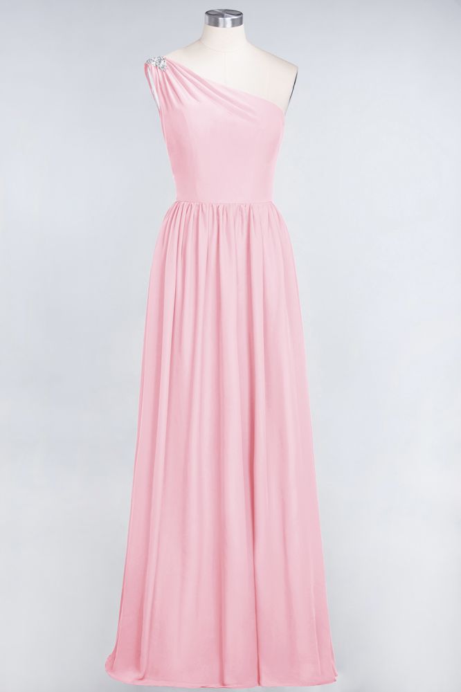 A-Line One-Shoulder Beadings Sleeveless Ruffles Bridesmaid Dress Floor Length Maid of Honor Dress