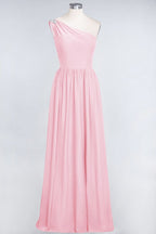 A-Line One-Shoulder Beadings Sleeveless Ruffles Bridesmaid Dress Floor Length Maid of Honor Dress