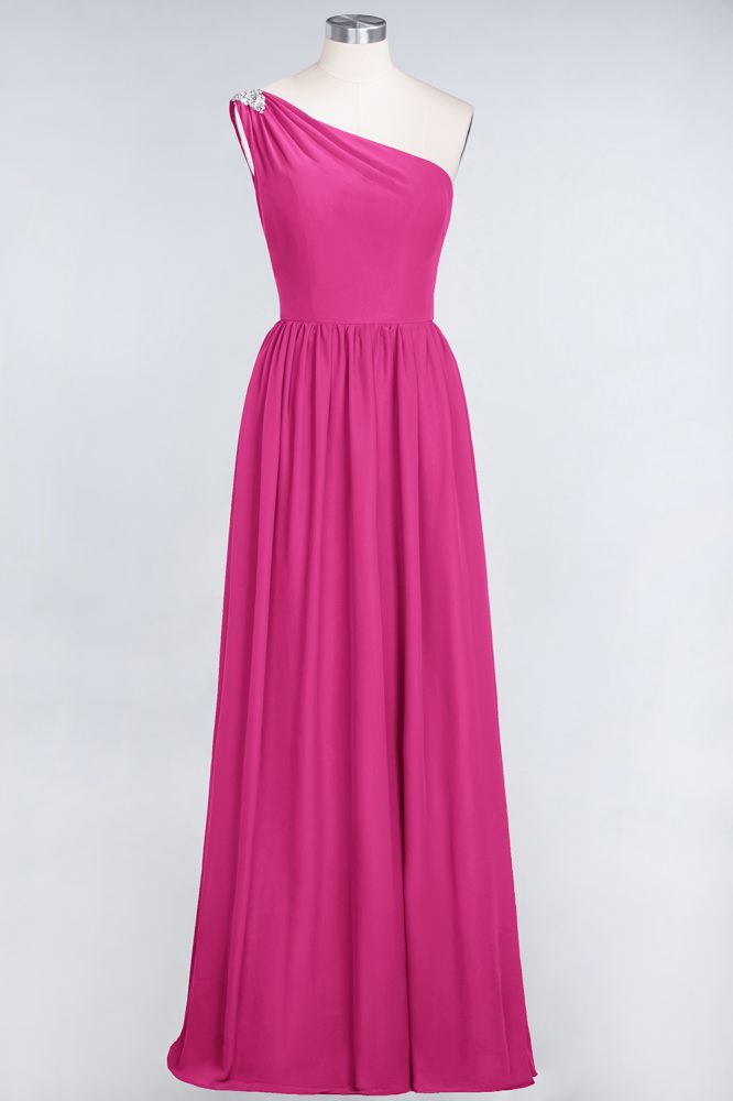 A-Line One-Shoulder Beadings Sleeveless Ruffles Bridesmaid Dress Floor Length Maid of Honor Dress