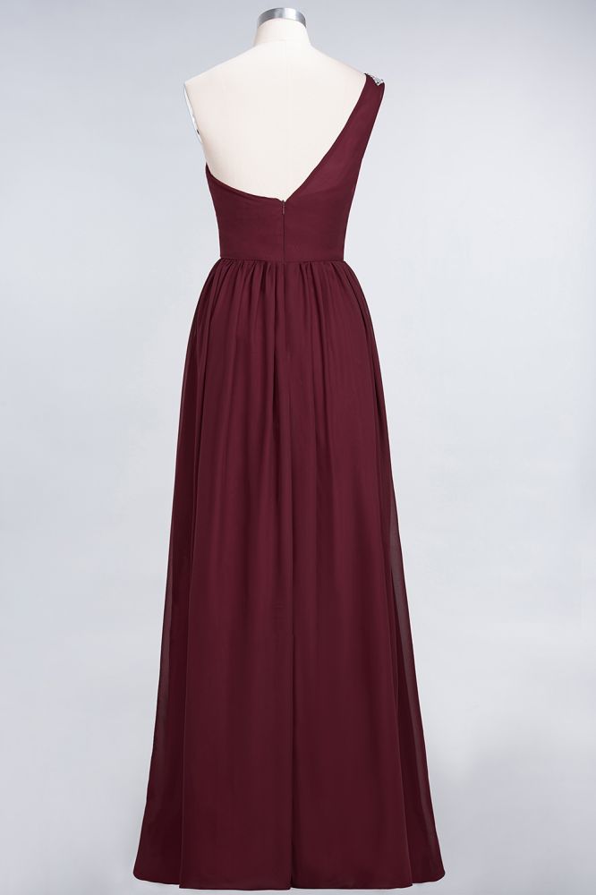 A-Line One-Shoulder Beadings Sleeveless Ruffles Bridesmaid Dress Floor Length Maid of Honor Dress