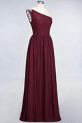 A-Line One-Shoulder Beadings Sleeveless Ruffles Bridesmaid Dress Floor Length Maid of Honor Dress by misshow.com