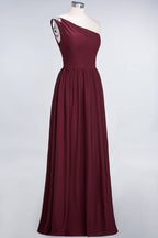 A-Line One-Shoulder Beadings Sleeveless Ruffles Bridesmaid Dress Floor Length Maid of Honor Dress