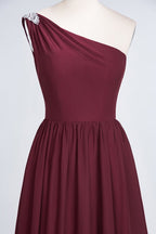 A-Line One-Shoulder Beadings Sleeveless Ruffles Bridesmaid Dress Floor Length Maid of Honor Dress