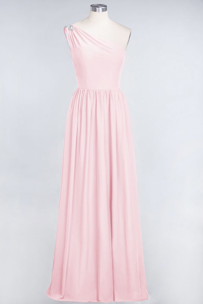 A-Line One-Shoulder Beadings Sleeveless Ruffles Bridesmaid Dress Floor Length Maid of Honor Dress