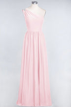 A-Line One-Shoulder Beadings Sleeveless Ruffles Bridesmaid Dress Floor Length Maid of Honor Dress