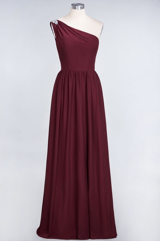 A-Line One-Shoulder Beadings Sleeveless Ruffles Bridesmaid Dress Floor Length Maid of Honor Dress