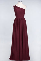 A-Line One-Shoulder Beadings Sleeveless Ruffles Bridesmaid Dress Floor Length Maid of Honor Dress