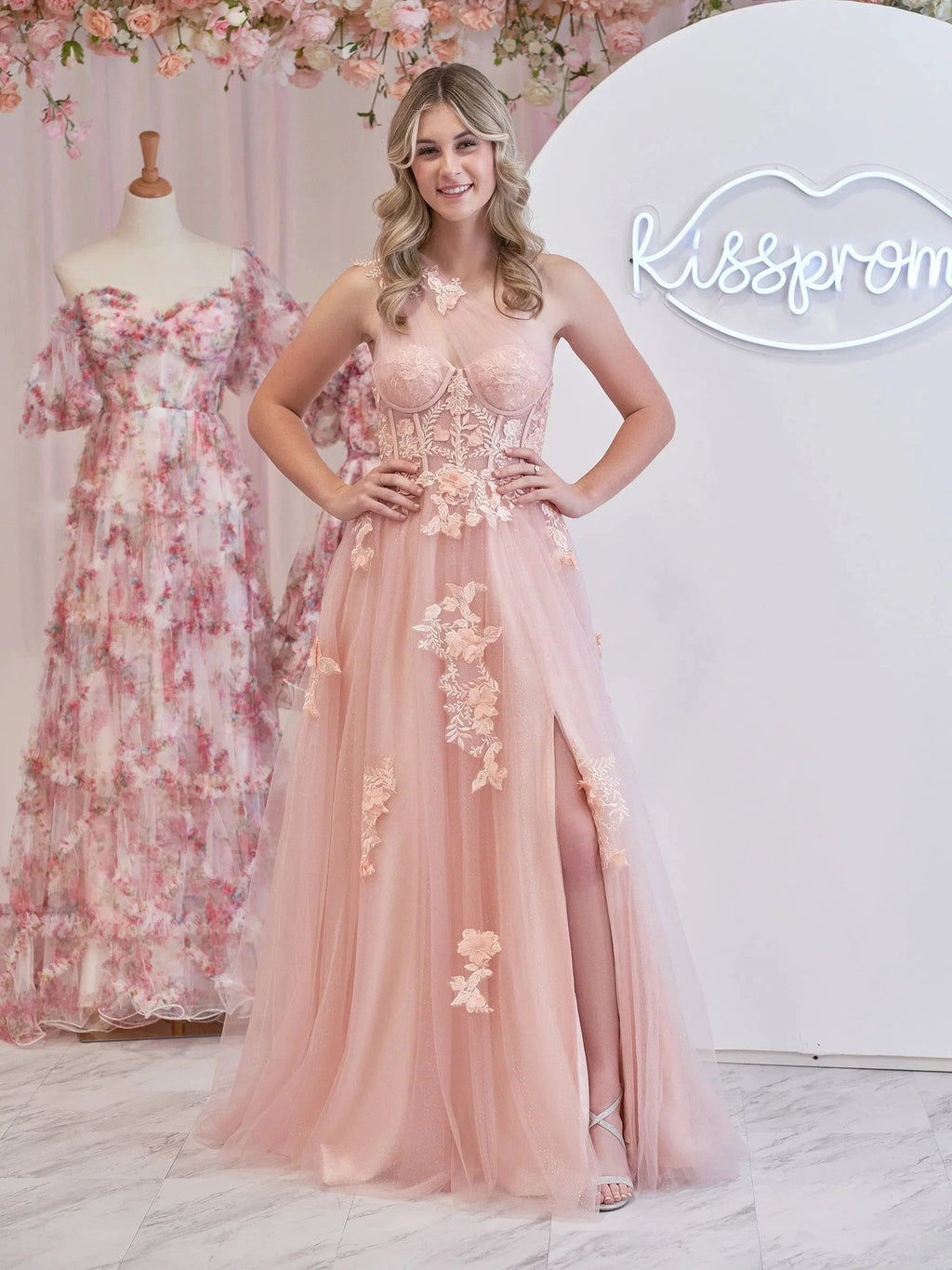 A Line One Shoulder Black Long Prom Dress with Appliques by KissProm
