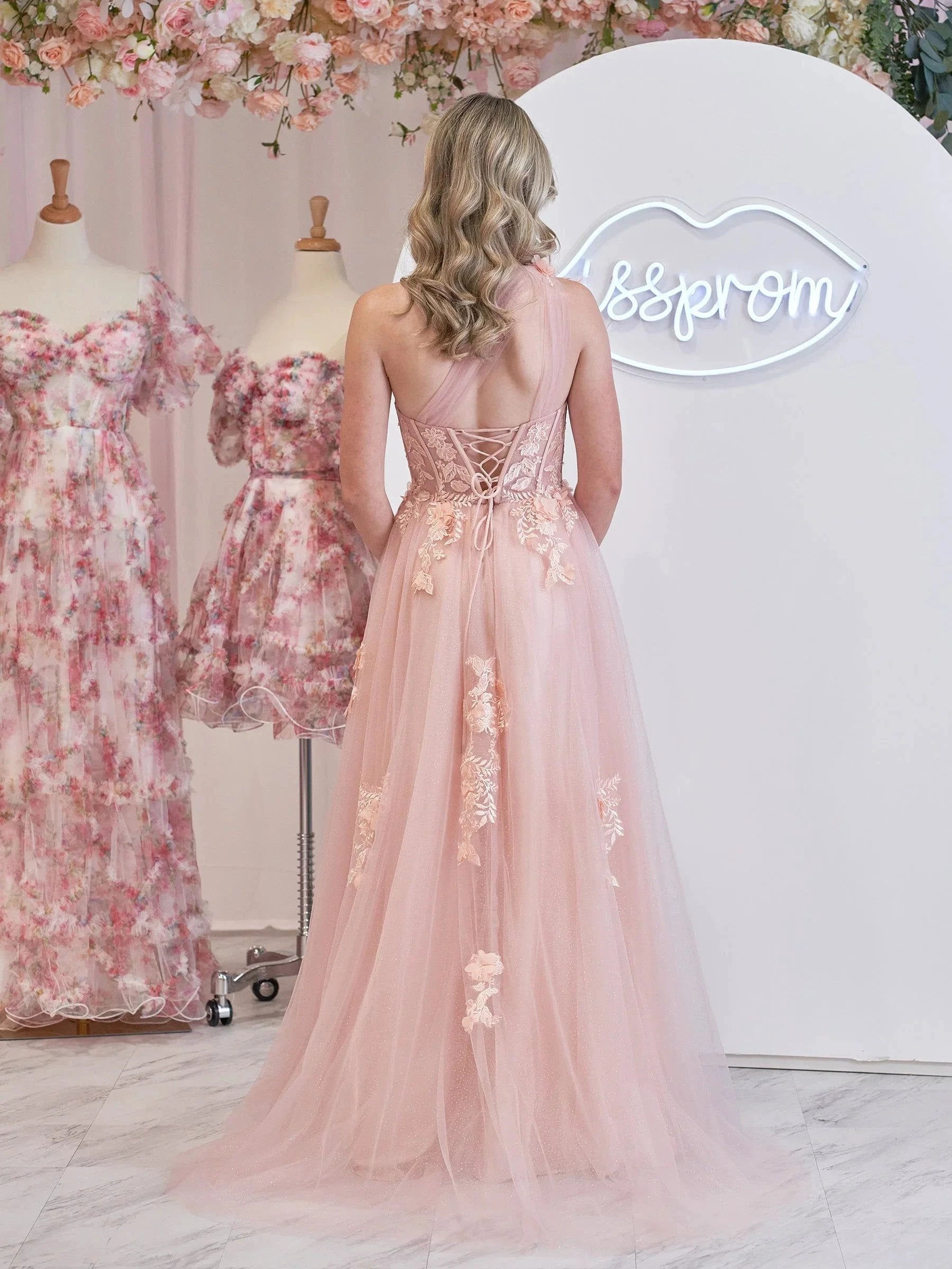 A Line One Shoulder Black Long Prom Dress with Appliques by KissProm
