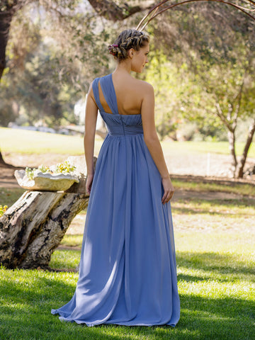 A-Linie One-Shoulder Bodenlanges Chiffon Brautjungfernkleid