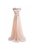A Line Pink Long Lace Chiffon Prom Evening Dresses PG273 by pgmdress