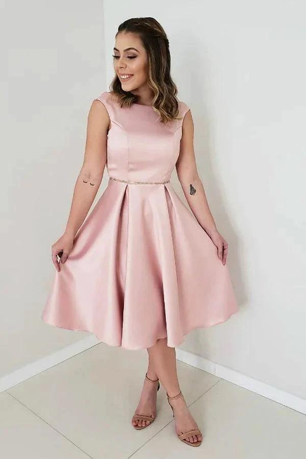 A-Line Pink Satin Backless Short Prom Dress Homecoming Dress PD311 by pgmdress