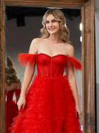Ingrid |A Line Sweetheart Tiered Tulle Long Prom Dress With Slit by KissProm
