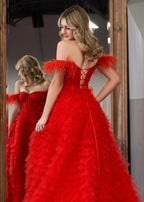 Ingrid |A Line Sweetheart Tiered Tulle Long Prom Dress With Slit by KissProm