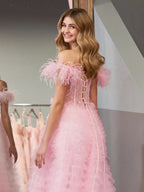 Ingrid |A Line Sweetheart Tiered Tulle Long Prom Dress With Slit by KissProm