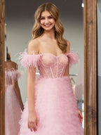 Ingrid |A Line Sweetheart Tiered Tulle Long Prom Dress With Slit by KissProm