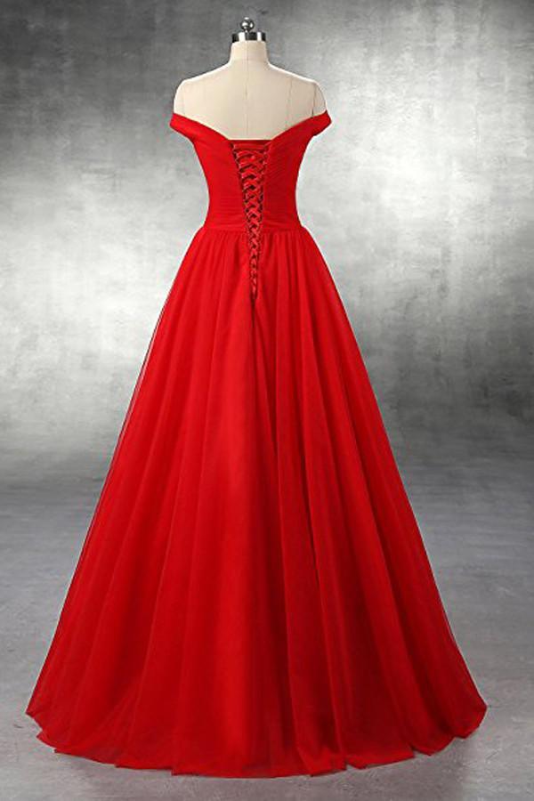 A-line Red Floor Length Tulle PromDresses Evening Dresses PG247 Main Image