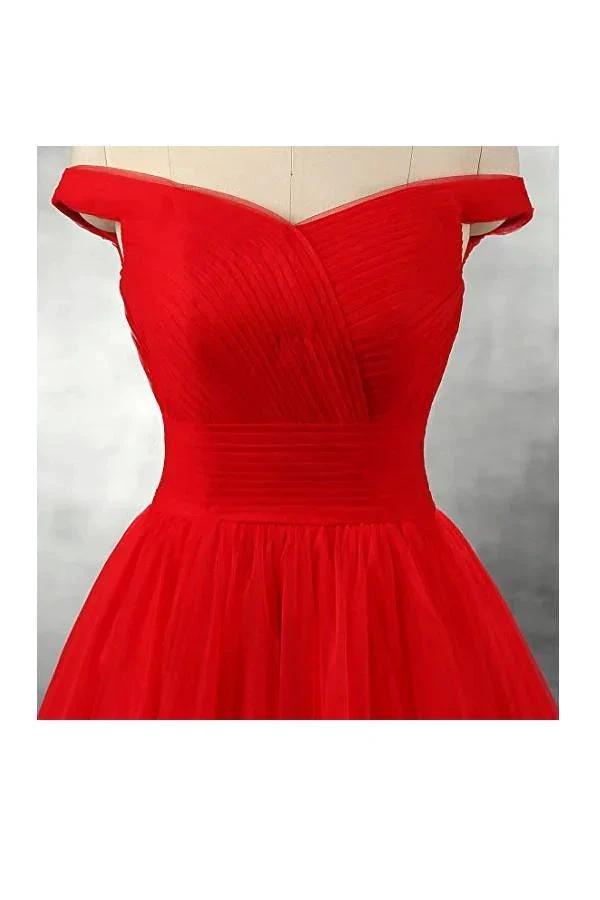 A-line Red Floor Length Tulle PromDresses Evening Dresses PG247 by pgmdress