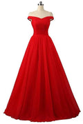 A-line Red Floor Length Tulle PromDresses Evening Dresses PG247 by pgmdress