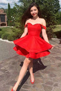 A-Line Red Satin Straps Short Prom Dress Homecoming Dress PD377 by pgmdress