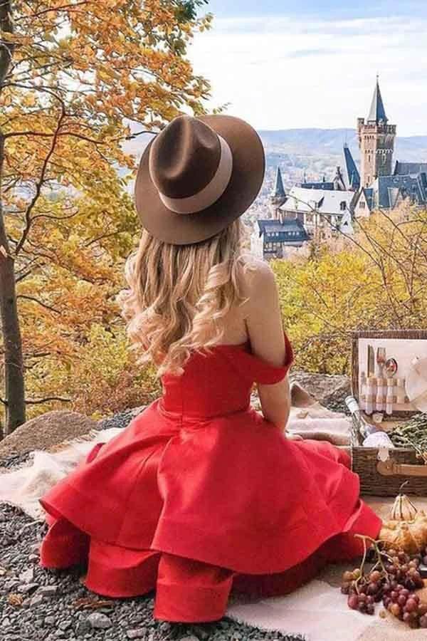 A-Line Red Satin Straps Short Prom Dress Homecoming Dress PD377 by pgmdress