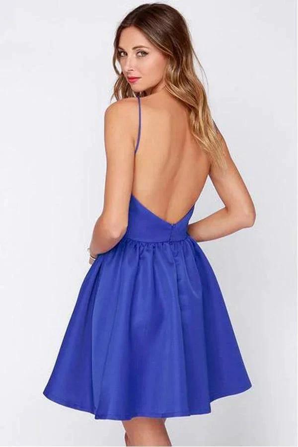 A Line Royal Blue Backless Short Prom Dresses Homecoming Dresses PD347 by pgmdress