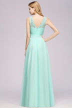 A-Line Ruffles Bridesmaid Dress Lace Scalloped Sleeveless Floor-Length Wedding Party Dress