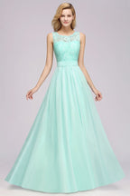 A-Line Ruffles Bridesmaid Dress Lace Scalloped Sleeveless Floor-Length Wedding Party Dress