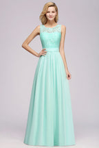 A-Line Ruffles Bridesmaid Dress Lace Scalloped Sleeveless Floor-Length Wedding Party Dress