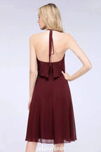 A-Line Ruffles Chiffon Halter Knee-Length Party Dress Simple Bridesmaid Dress by misshow.com
