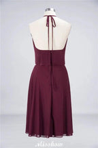 A-Line Ruffles Chiffon Halter Knee-Length Party Dress Simple Bridesmaid Dress by misshow.com