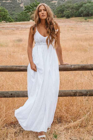 A-Linie U-Ausschnitt Rückenfrei Bodenlang Strand Brautkleid mit Spitze WD272