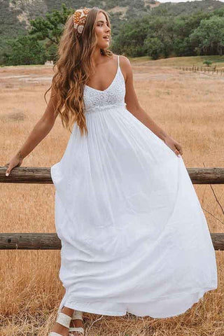 A-Linie U-Ausschnitt Rückenfrei Bodenlang Strand Brautkleid mit Spitze WD272
