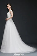A-line Scoop Court Train Tulle Glamorous Wedding Dresses with Sash by misshow.com
