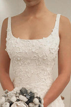 A-line Scoop Sweep Train Sleeveless Wedding Dress with Appliques WD218 by pgmdress