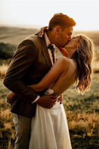 Abito da sposa rustico lungo fino al pavimento a linea ad A trasparente per matrimonio in spiaggia WD498