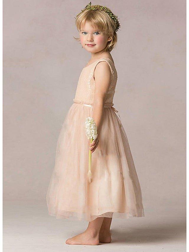 A-Line Sequined Sleeveless Jewel Neck Wedding Party Flower Girl Dresses - photo 2