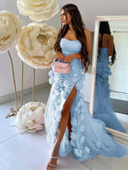 A line Sexy Sweetheart Sleeveless Pink Slit Flowers Prom Dress by KissProm